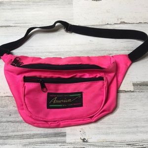 Vintage America Money Bag Fanny Pack Bright Neon Pink Adjustable Belt